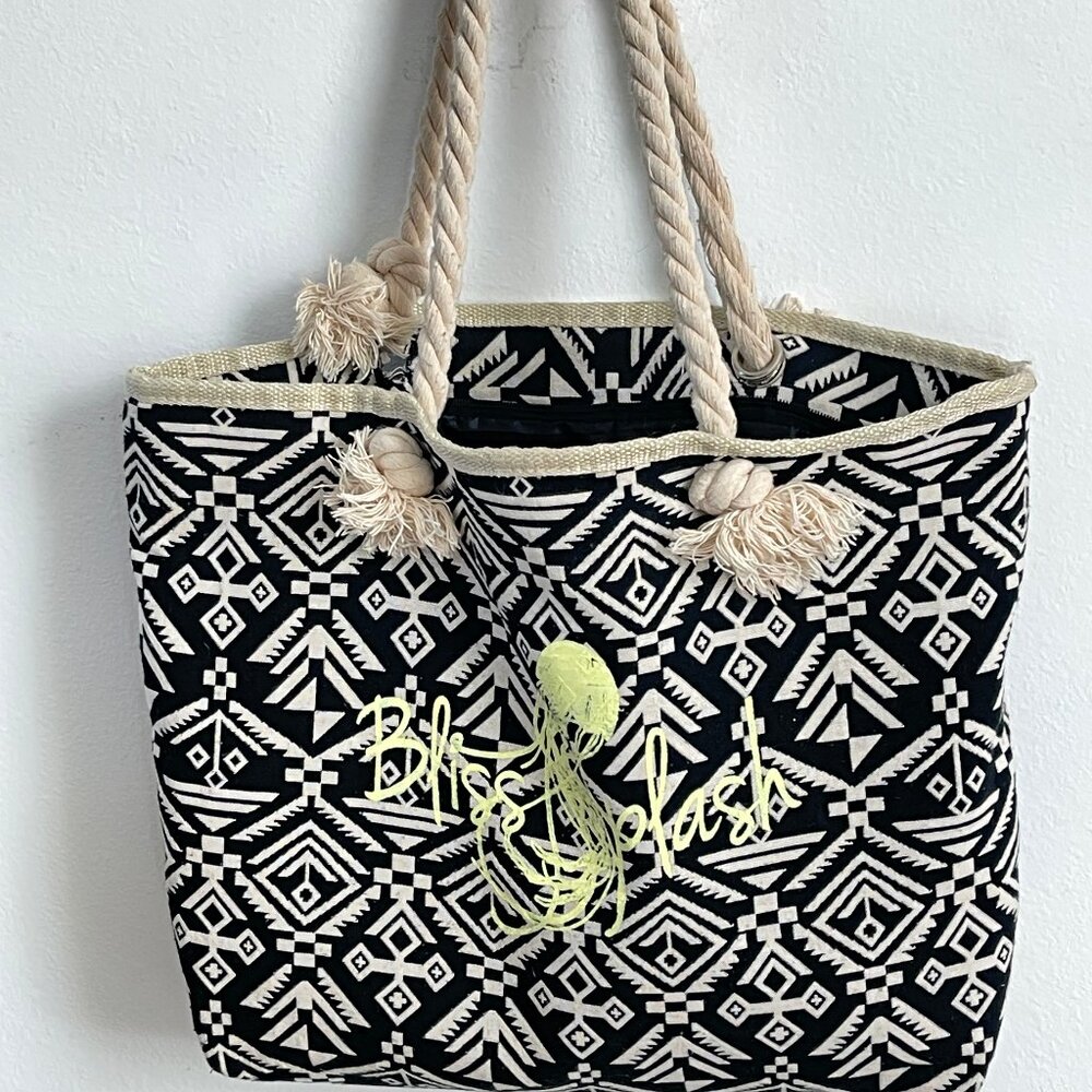 Beach fabric bag Women's tote Black/white shoulder bag